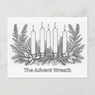 Advent Wreath & Candles to Colour Colouring Pictur Holiday Postcard