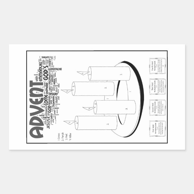 Advent Wreath: Colour by Number for Students! Rectangular Sticker (Front)