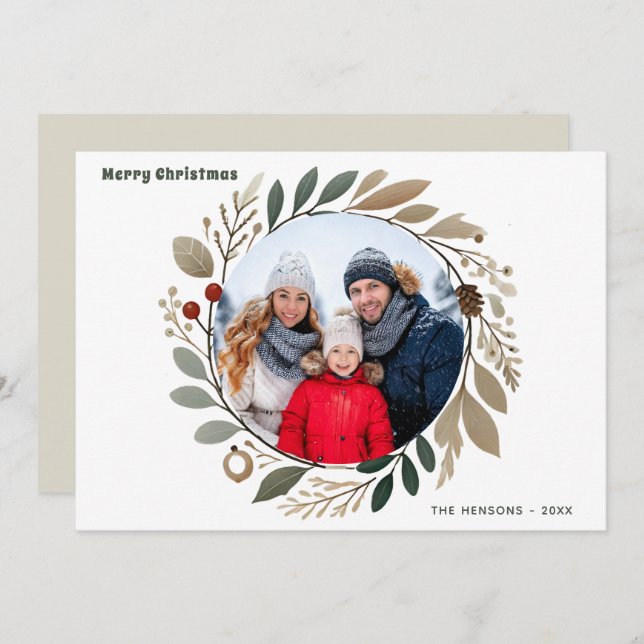 Advent Wreath Foliage Merry Christmas Family Photo Holiday Card (Front/Back)