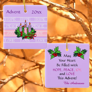 Advent Wreath on Striped Background  Ceramic Ornament