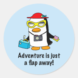 Adventure A Flap Away Tourist Penguin Classic Round Sticker