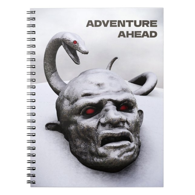 Adventure Ahead. Snake above head sculpture Notebook (Front)