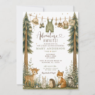 Adventure AWAIT Forest Animals Baby Shower Invitation