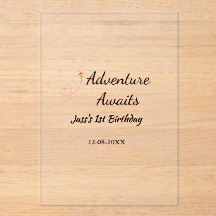 Adventure awaits 1st birthday name date planeretro acrylic invitations