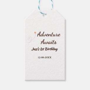 Adventure awaits 1st birthday name date planeretro gift tags