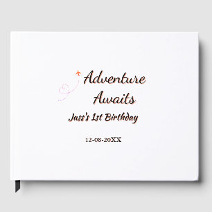 Adventure awaits 1st birthday name date planeretro guest book