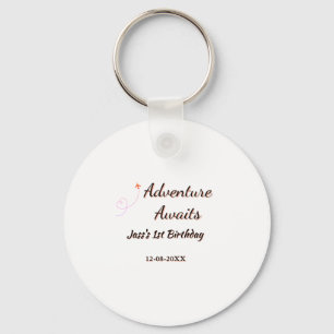 Adventure awaits 1st birthday name date planeretro key ring
