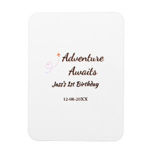 Adventure awaits 1st birthday name date planeretro magnet