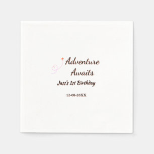 Adventure awaits 1st birthday name date planeretro napkin