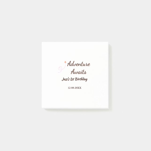 Adventure awaits 1st birthday name date planeretro post-it notes (Front)