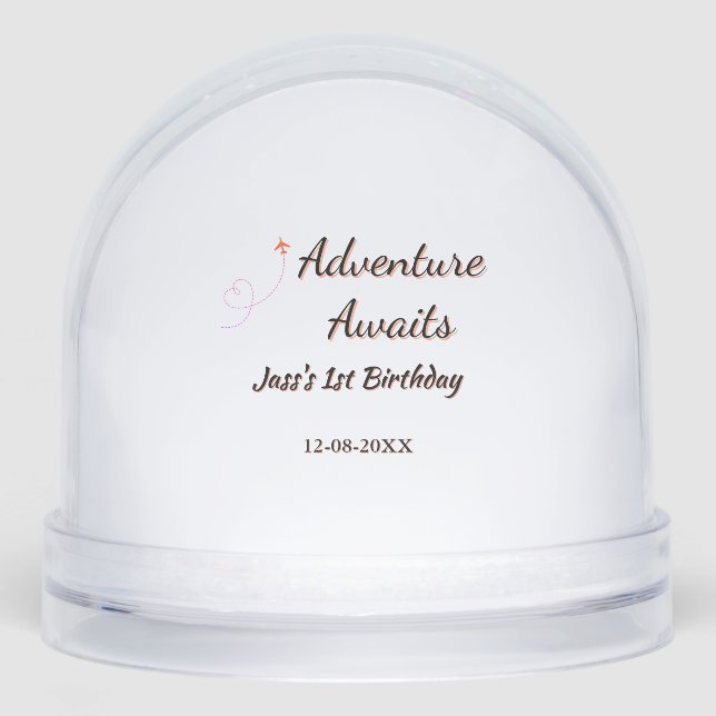 Adventure awaits 1st birthday name date planeretro snowglobe (Front)
