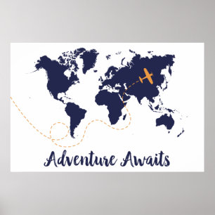 Adventure Awaits, Aeroplane Print, World Map Print