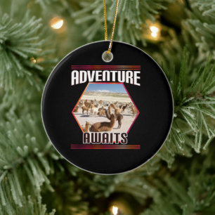 Adventure Awaits - Alpaca Llama Travel  Ceramic Ornament