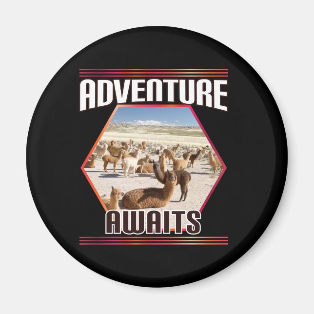 Adventure Awaits - Alpaca Llama Travel  Magnet (Front)