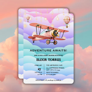 Adventure Awaits Aviation Baby Shower Invitation