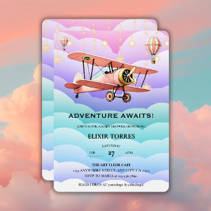 Adventure Awaits Aviation Baby Shower Invitation