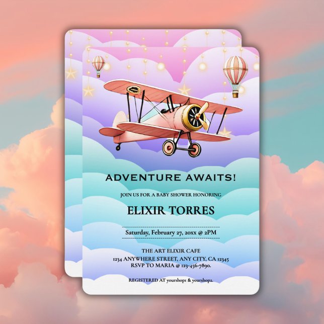Adventure Awaits Aviation Baby Shower Invitation (Creator Uploaded)