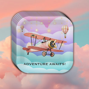 Adventure Awaits Aviation Baby Shower Paper Plate