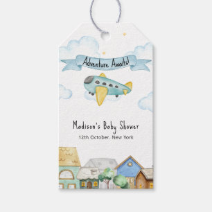 Adventure Awaits Aviator Airplane Baby Shower Gift Tags