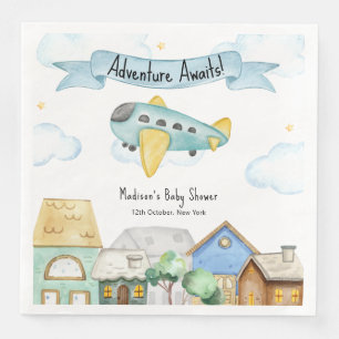 Adventure Awaits Aviator Airplane Baby Shower Napkin