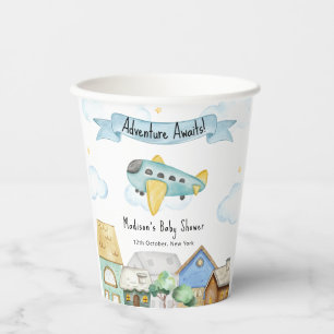 Adventure Awaits Aviator Airplane Baby Shower Paper Cups