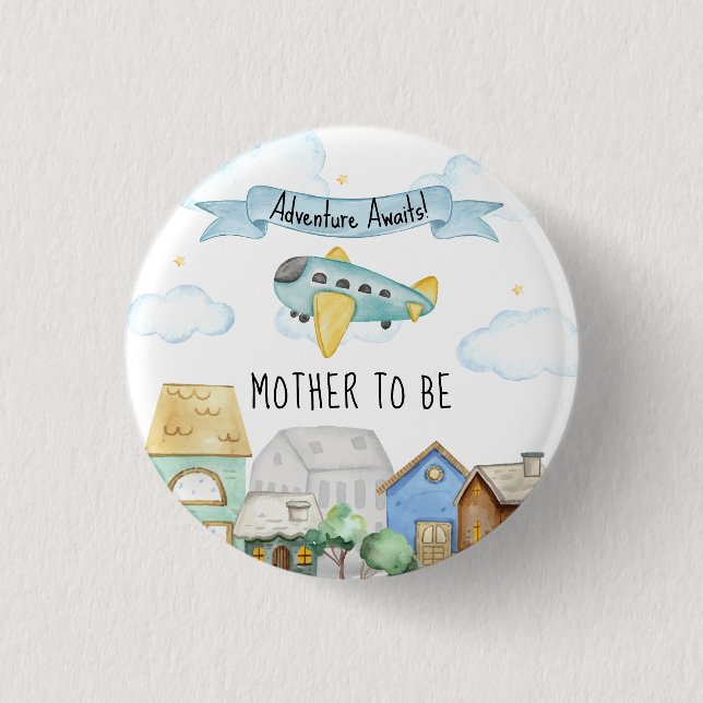 Adventure Awaits Aviator Mother To Be Baby Shower  3 Cm Round Badge (Front)