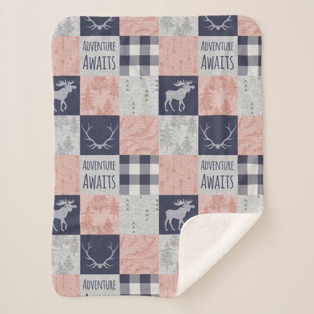 Adventure Awaits Baby Girl Minky Blanket (Front)