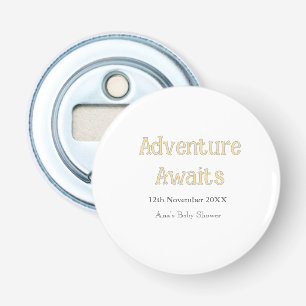 Adventure awaits baby shower add name date pastel bottle opener