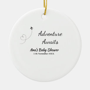 Adventure awaits baby shower add name date plane s ceramic ornament