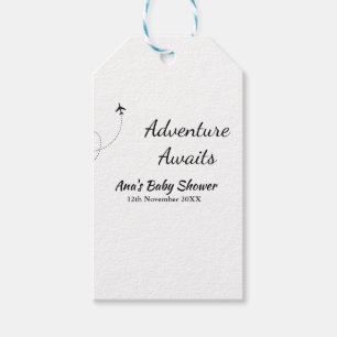 Adventure awaits baby shower add name date plane s gift tags