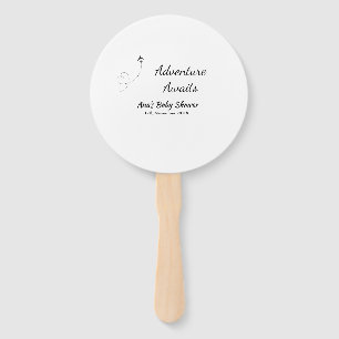 Adventure awaits baby shower add name date plane s hand fan
