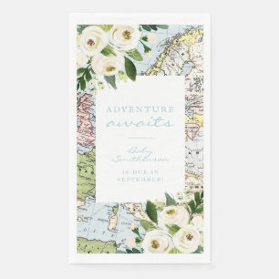 Adventure Awaits Baby Shower Floral Map Napkin