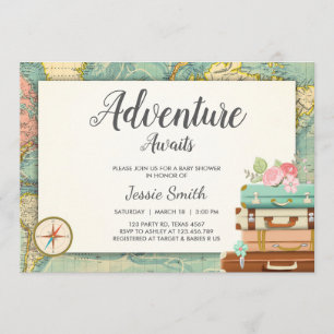 Adventure Awaits Baby shower invitation Travel Map