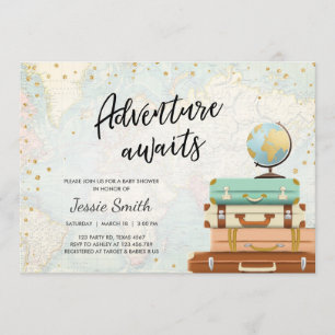Adventure Awaits Baby Shower Invitation Travel Map
