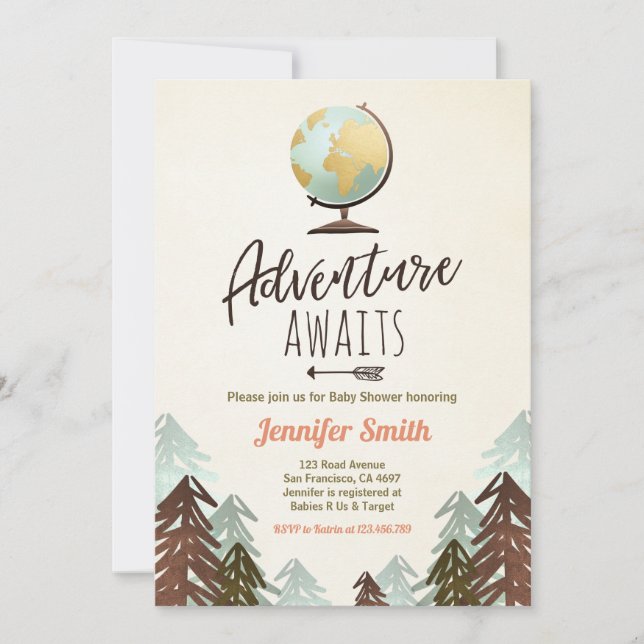 Adventure awaits Baby shower invite Vintage Rustic (Front)