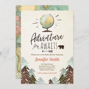 Adventure awaits Baby shower invite Vintage Rustic