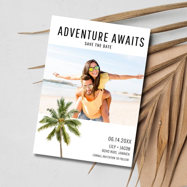 Adventure Awaits Beach Destination Photo Wedding Save The Date (Adventure Awaits Beach Destination Photo Wedding Save The Date)