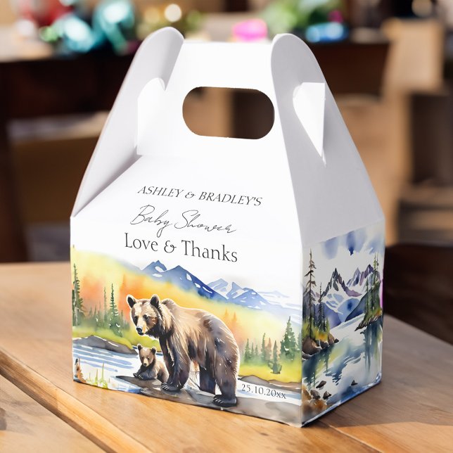 Adventure awaits bear cub mama bear baby shower favour box (Adventure awaits bear cub mama bear baby shower favor box teddy bear favor box national parks theme)