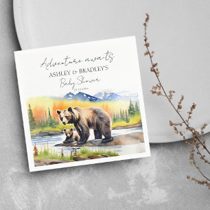 Adventure awaits bear cub with mom baby shower napkin
