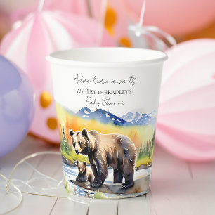 Adventure awaits bear cub with mum baby shower paper cups