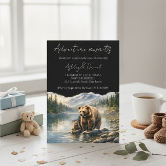 Adventure Awaits Bear & Cub Woodland Baby Shower Invitation