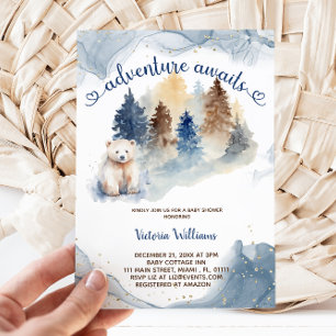 Adventure Awaits Bear Forest Baby Shower  Invitation