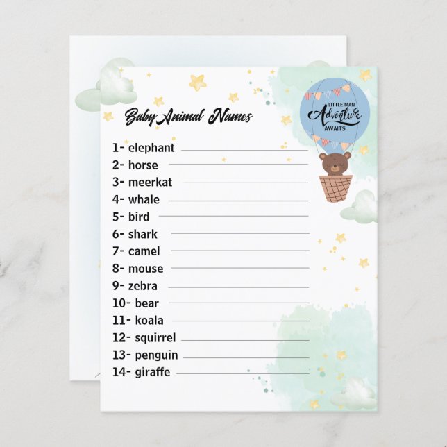 adventure awaits Bear fun shower baby animal game (Front/Back)