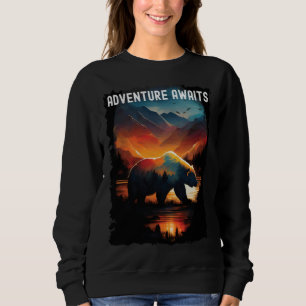 Adventure Awaits bear hiking camping mountains Sweatshirt