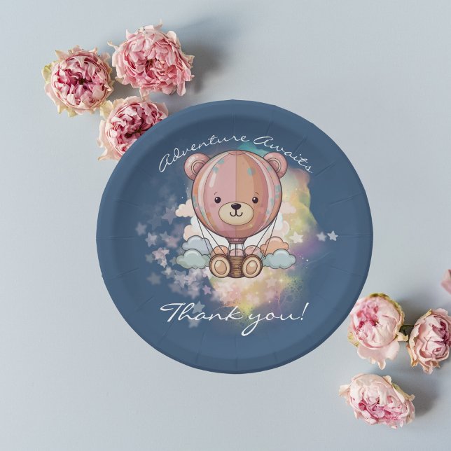 Adventure Awaits Bear Hot Air Balloon Baby Shower Paper Plate (Creator Uploaded)
