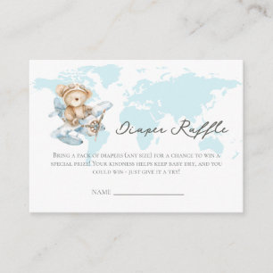 Adventure awaits Bear in Aeroplane Diaper Raffle Enclosure Card