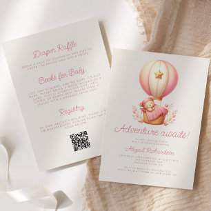 Adventure Awaits Bear QR Code Girl Baby Shower Invitation
