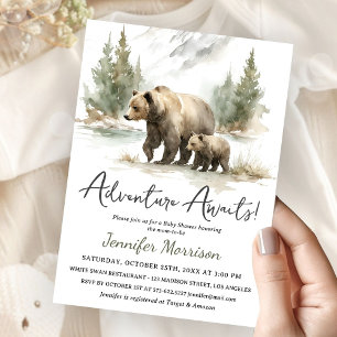 Adventure Awaits Bear Woodland Baby Shower Invitation