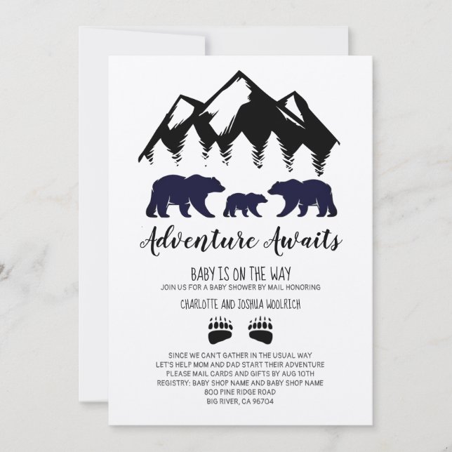 Adventure Awaits Bears Kraft Baby Shower By Mail Invitation (Front)