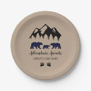 Adventure Awaits Bears Kraft Baby Shower  Paper Plate